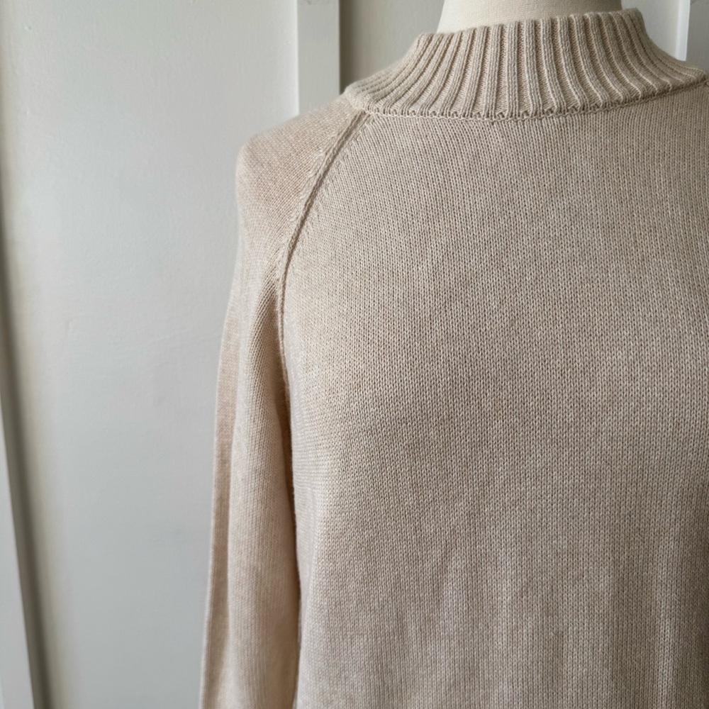 Jeanne Pierre‎ 100% Cotton Mock Neck Sweater Beige Size L